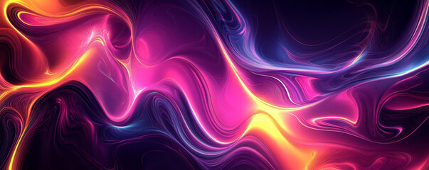 A dynamic abstract background featuring bright, swirling patterns in neon purple, pink, and yellow. The design has a lively, energetic feel with vibrant color interactions.