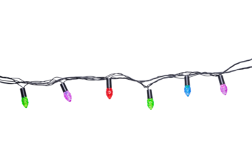 String of Christmas lights isolated on transparent background.