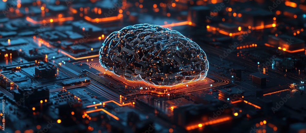 Poster abstract concept of an ai brain showcasing the functionality of artificial intelligence and a futuri