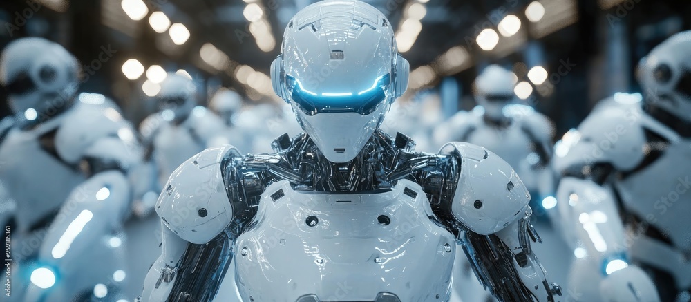 Poster robots are actively moving in a futuristic setting a visual representation of advanced technology fe