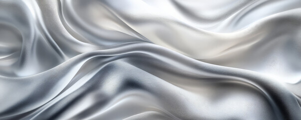 Obraz premium A sophisticated abstract background featuring silky, 3D wave patterns in shades of silver and white. The fabricâ€™s smooth, flowing texture adds a modern, elegant touch.