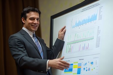 Businessman Presenting Data on Whiteboard