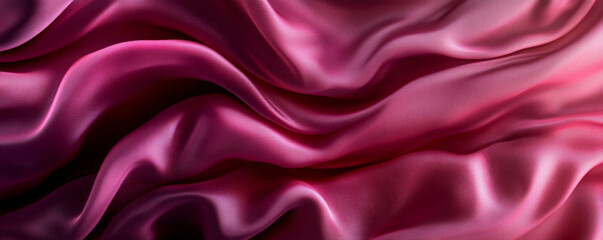 Obraz premium An abstract background with silky, 3D wave patterns in a gradient from rich burgundy to soft pink. The fabricâ€™s texture adds depth and a luxurious feel to the scene.