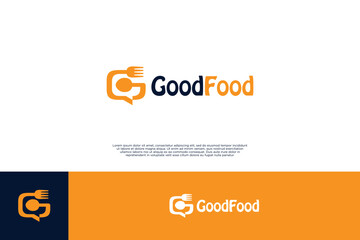 Good food logo design. Letter G combine with chat and fork logo