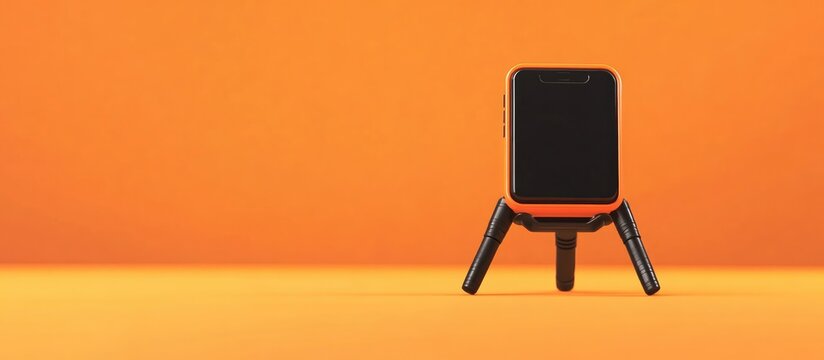 Mini tripod designed for smartphones set against a vibrant orange background