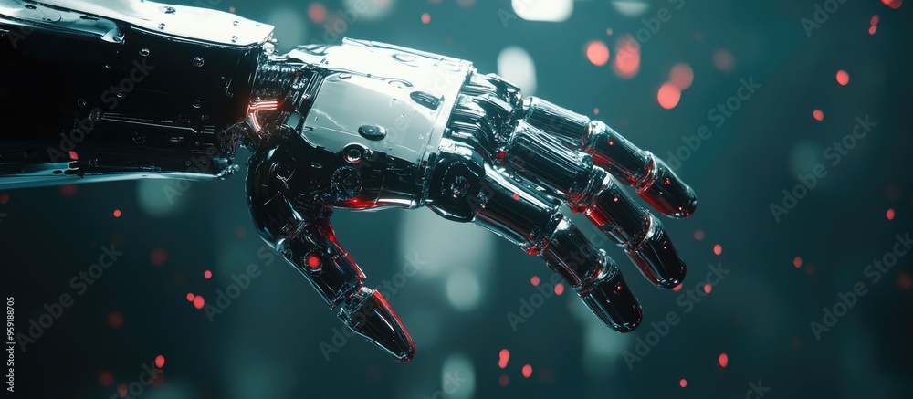Poster robot hand in an abstract technological setting 3d rendering
