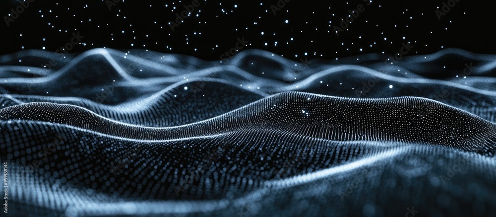 Poster abstract backdrop featuring interconnected dots and lines on a dark surface creating a futuristic wa
