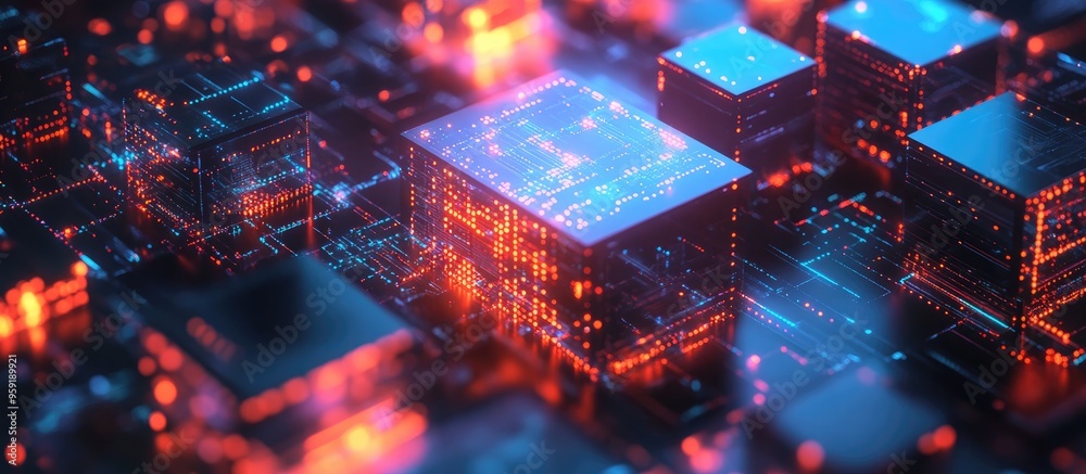 Poster isometric abstract visualization of big data futuristic letter design showcasing visual complexity i