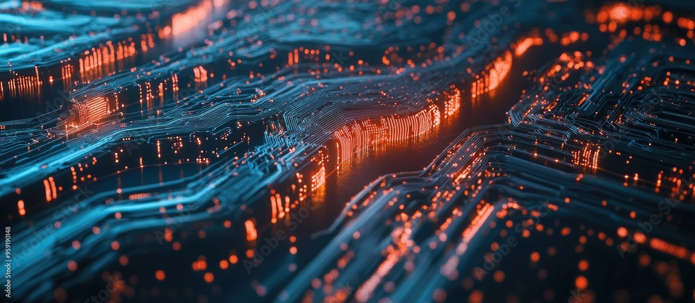 Poster digital data concept illustrating artificial intelligence technology in a 3d format