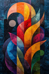 Fototapeta premium Abstract geometric art piece featuring colorful shapes and textures.