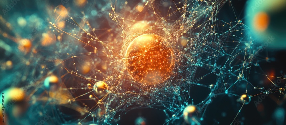 Poster abstract background showcasing technology and science concepts featuring a network and data system s