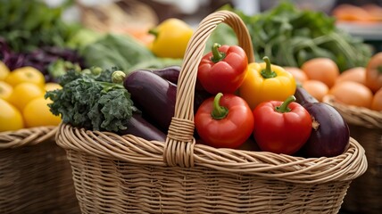 Fototapeta premium organic vegetables in a basket at a farmer's market