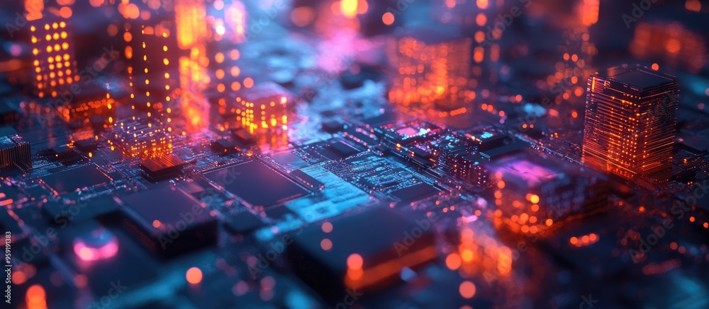 Wall mural abstract technology background featuring 3d render of a concept related to the tech startup industry