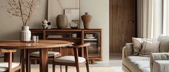 Obraz premium Minimalist Living Room with Natural Elements and Soft Textures