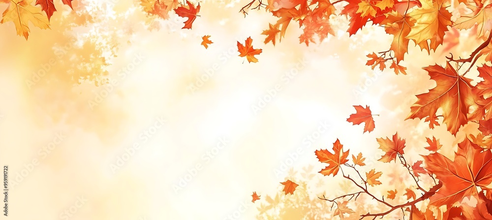 Wall mural a warm, autumn leaves background with a central space for text