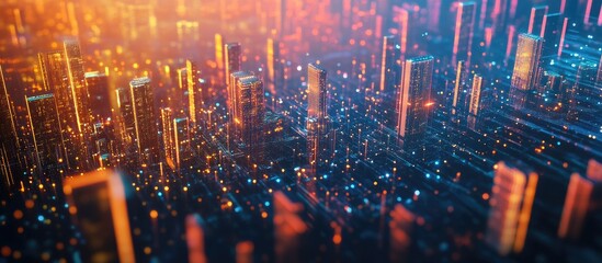 Obraz premium Telecommunication and communication networks in urban areas Concept of smart city development Advanced big data connectivity represents the future