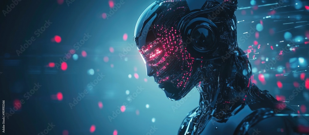 Poster neural network and ai concept featuring a smart robot chatbot representing advanced technology