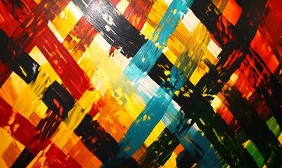 Fototapeta premium Abstract Painting with Diagonal Brushstrokes and Vibrant Colors