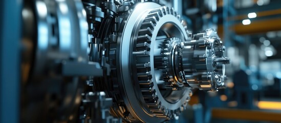 Fototapeta premium Rotating mechanism of an automatic metal drilling machine in an industrial setting captured from a frontal perspective