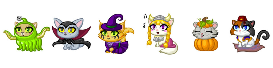 Halloween Cat set vector illustration