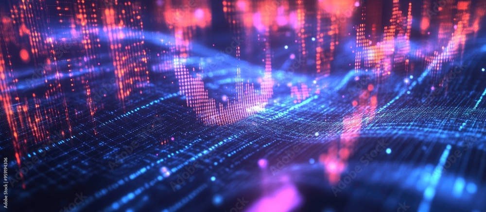 Poster abstract background showcasing visualization of musical sounds with a focus on technology artificial