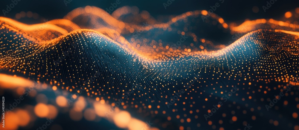 Poster abstract futuristic illustration of data technology featuring dots and lines on a dark background cr