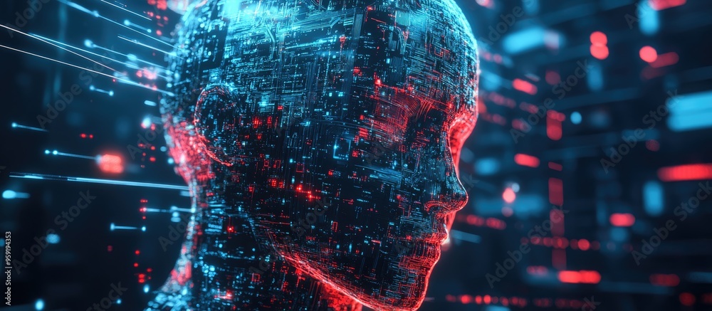 Poster abstract representation of artificial intelligence technology themed web background with a virtual c