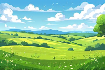 Tranquil Green Valley Under a Blue Sky