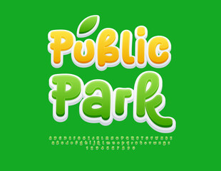 Vector eco banner Public Park. Playful Green Font. Creative Alphabet Letters and Numbers set