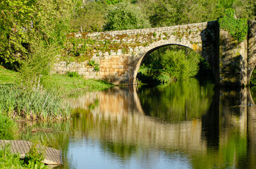 Fototapeta premium old medieval bridge in the village of Allariz, province of Ourense. Galicia. Spain