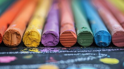 Obraz premium Close-up showing colored crayons, background blurred.