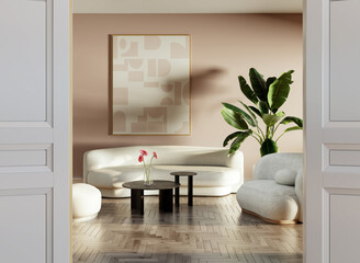 Large luxury modern bright interiors room mockup illustration 3D rendering image