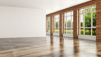 Large luxury modern bright interiors room mockup illustration 3D rendering image