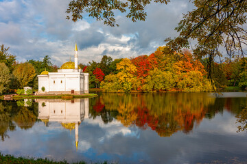 Turkish bath in autumn foliage in Catherine park, Pushkin (Tsarskoe Selo), St. Petersburg, Russia