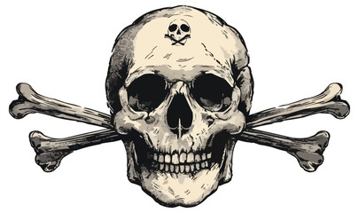 Skull with crossbones underneath. Vector flat isolated.