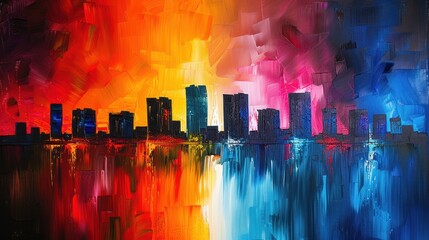 Fototapeta premium An artistic sketch of a city by the water with watercolor details and vibrant patterns. Ideal for a travel themed art gallery.