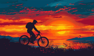 Fototapeta premium A silhouette vector of a person biking.
