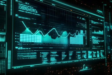 Futuristic Digital Display with Line Graph and Data