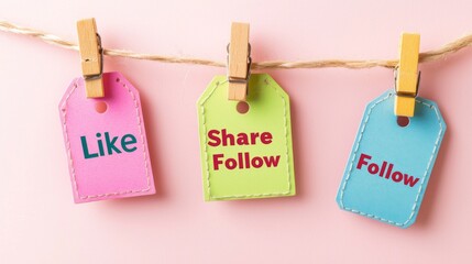 A Vibrant Display of Social Media Tags: Like, Share, and Follow to Engage Your Audience and Boost Connection on Platforms.
