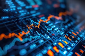 An analyst uses neural tools to visualize and interpret complex financial data trends at night in a modern workspace.