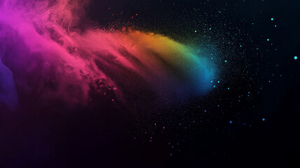 Colorful powder explosion. Abstract close up dust isolated on dark background.