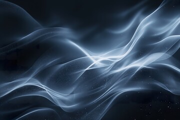 Fototapeta premium Glowing blue and gray silky waves flow through a textured black and white backdrop creating an ethereal atmosphere