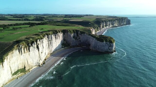 Etretat cliffs of Normandy, France, view from the air