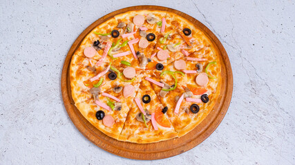 Pizza top view isolated