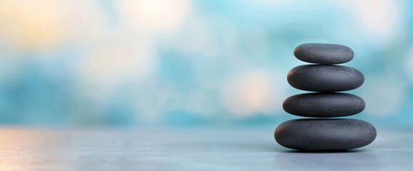 Obraz premium A stack of black stones on a table