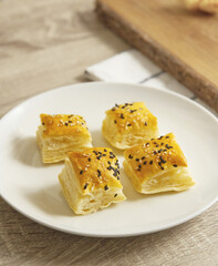 Close-up of multi-layer steamed bread, black sesame, eggs, depth of field