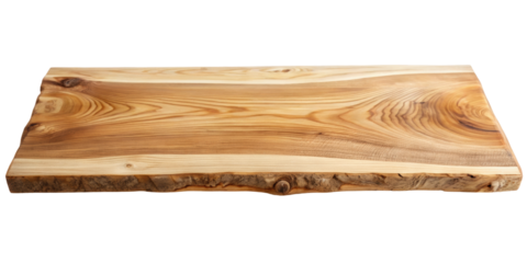Live edge wooden slab featuring natural grain and organic textures, highlighting the wood's rustic beauty. Ideal for furniture making, countertops, and decor. Isolated on transparent background, png.