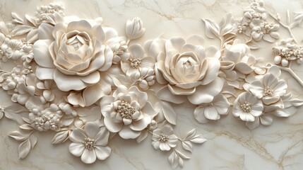 This captivating white basrelief sculpture features intricate floral designs that blend classic artistry with modern aesthetics, creating a memorable masterpiece that leaves a lasting impression
