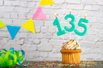 Candle number 135 - Birthday celebration with cupcake