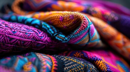 Textile design with colorful patterns, artistic and detailed, Artisan, Bright hues, Photograph, Fabric art